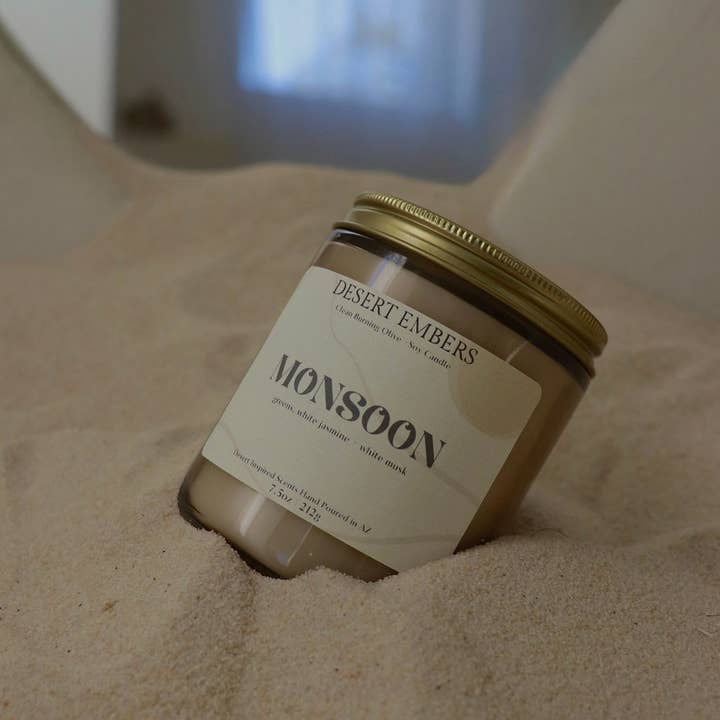 Desert Embers, LLC - Wholesale Jar/Filled Candle - Monsoon Rain Scented Olive + Soy Desert Inspired Candle1