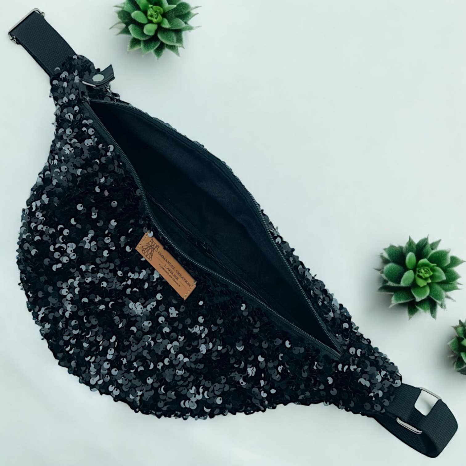 Emmanuel Création - Wholesale Schoudertas - Dames - Heuptasje, "Sequin" zwart1