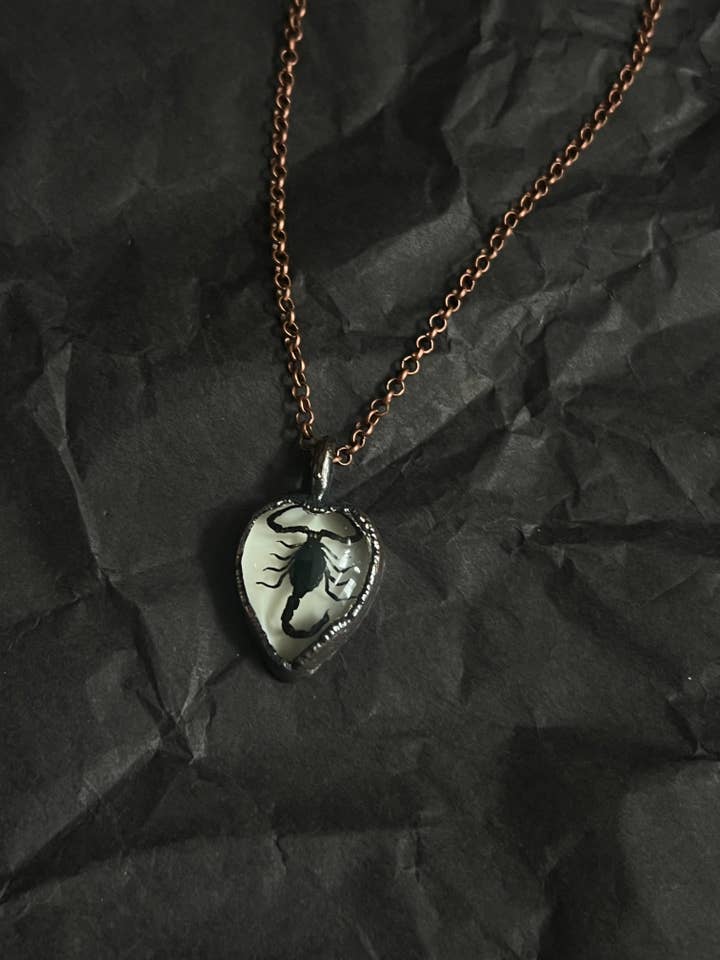 Heart scorpion necklace for wholesale by Bare Bones Jewelry London