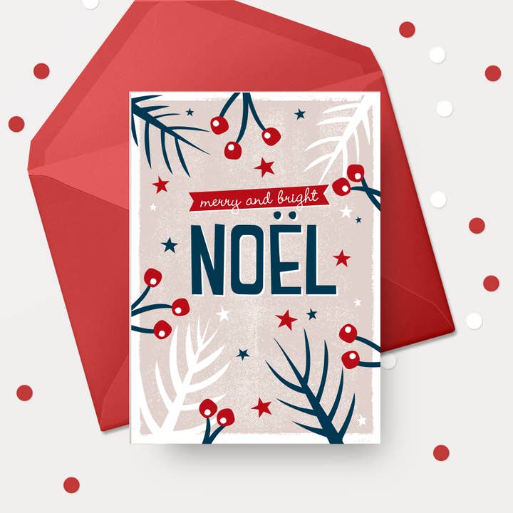 Biglietto di Natale - fogliame festivo NOEL per la vendita all'ingrosso da parte di Zedig Design