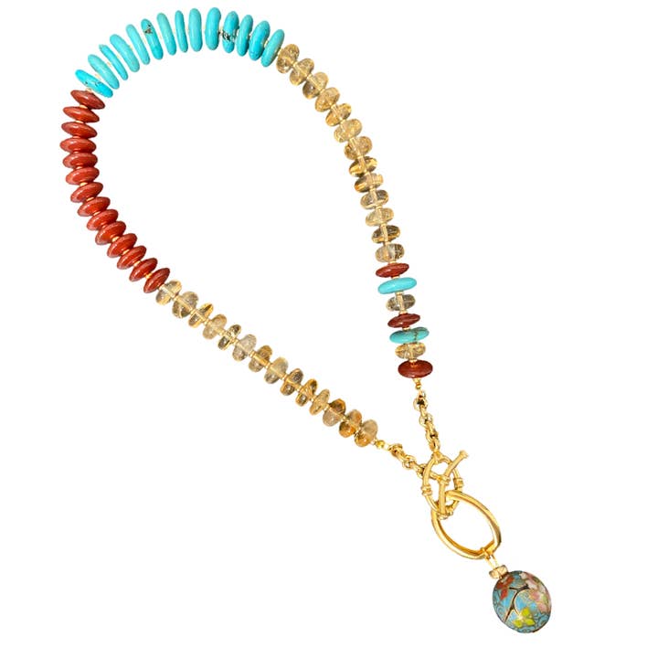 Cloisonné carnelian turquoise necklace for wholesale by Honey Rose & K Jewelry