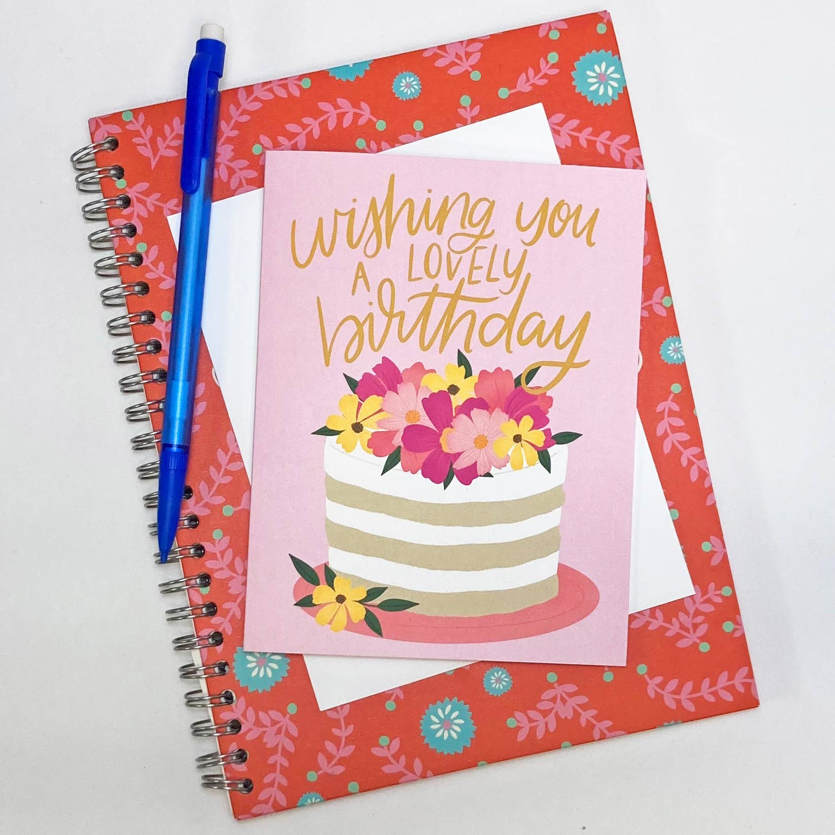 Pen & Paint - Wholesale Birthday Card - Wishing your a lovely birthday, Floral Cake, Birthday Card1