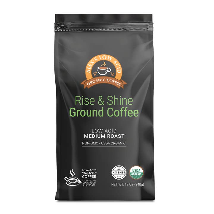 Alex's Low-Acid Organic Coffee™ - Rise and Shine Fresh Ground (12oz) for wholesale by Alex's Low-Acid Organic Coffee
