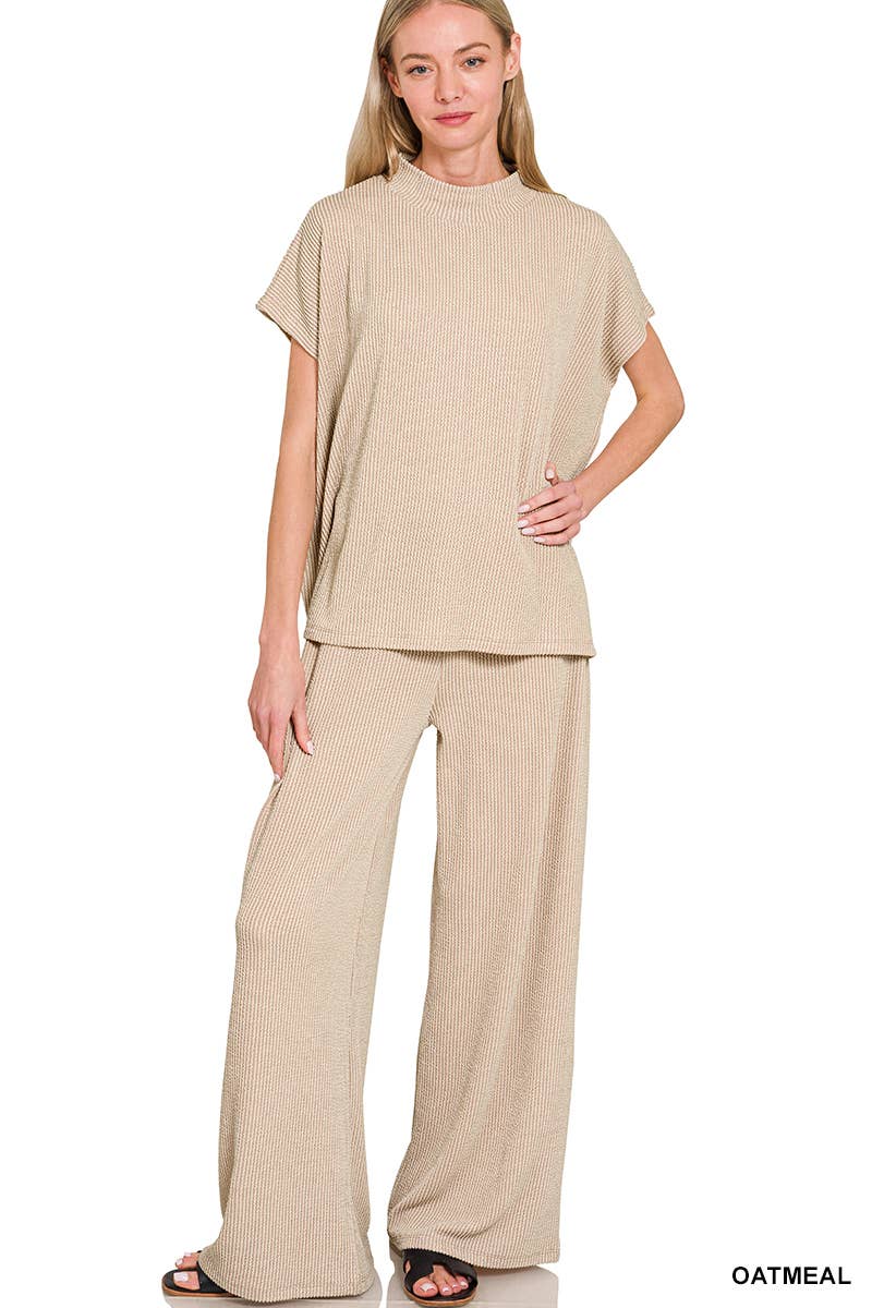 42POPS - Wholesale Lounge Set - Women's - `.0729 Raised Rib Short Sleeve Tee & Pants 2PC Set SI-284220