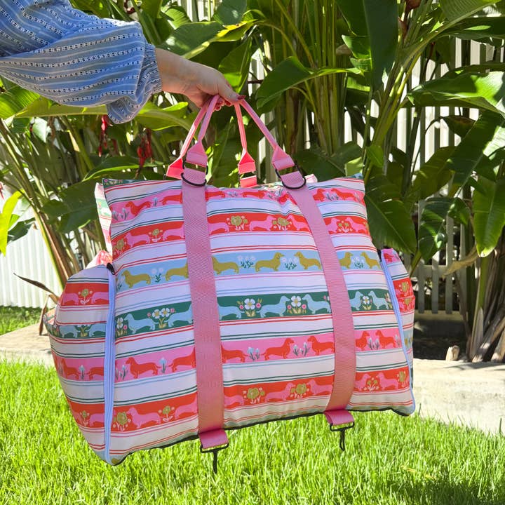 Deluxe Travel Car Bed: The Blooming Dachshund for wholesale by Pablo & Co. Boutique