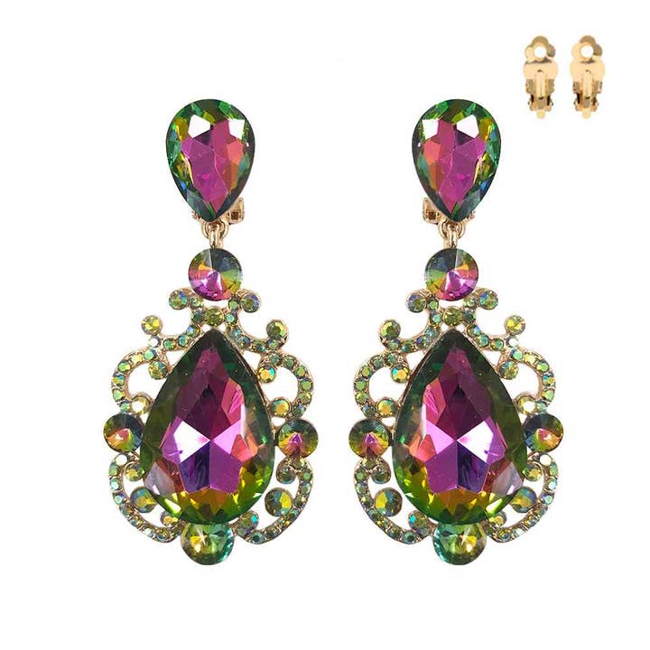SP Sophia Collection - Wholesale Clip-On Earrings - Chandelier Stone Clip On Earrings