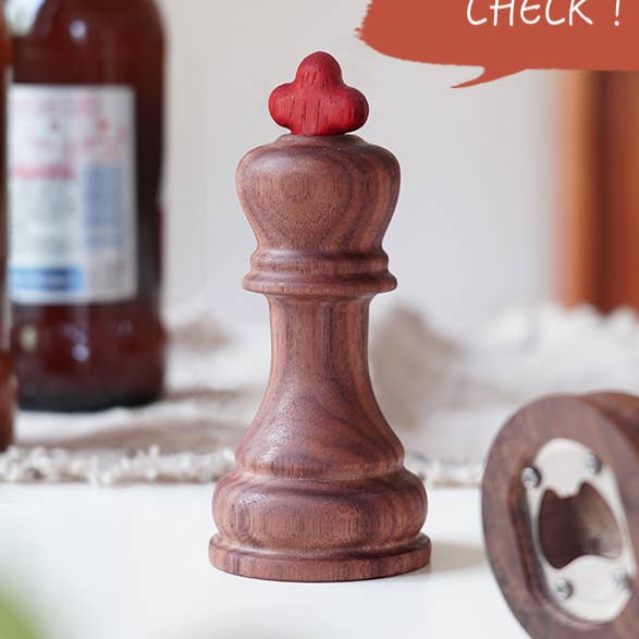 Chess King Bottle Opener - Handcrafted Walnut & Rosewood for wholesale by Senser Woodcraft