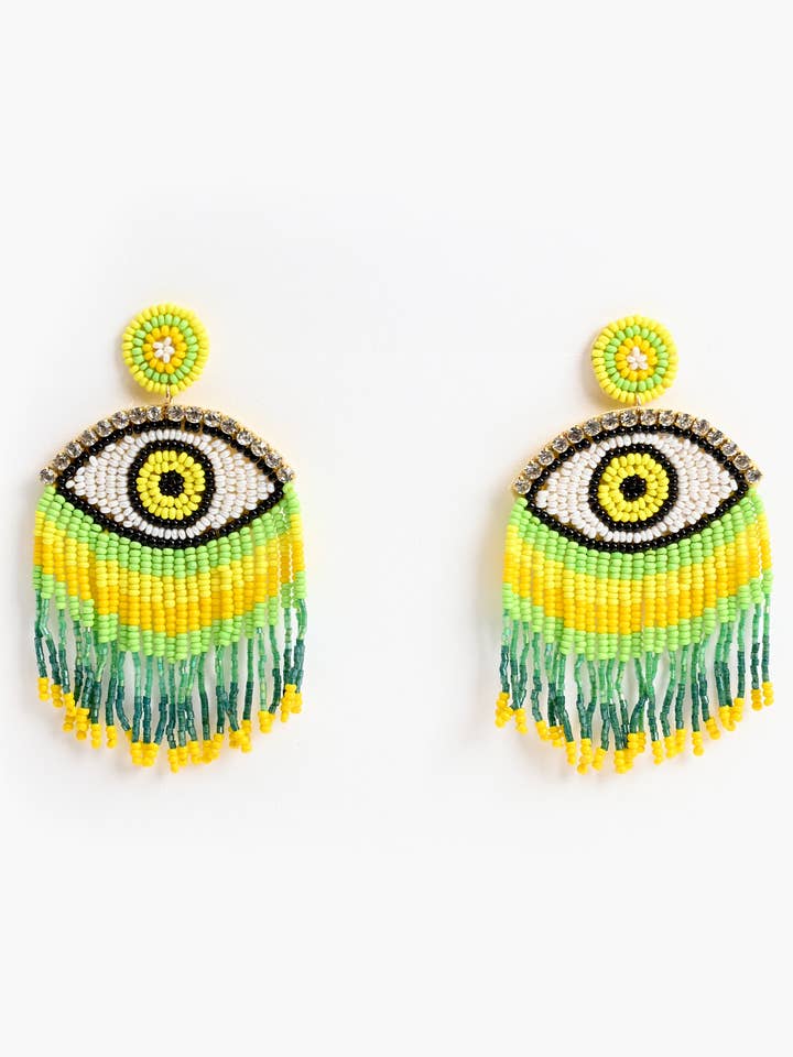 Sunny Lime Evil Eye Earrings for wholesale by America & Beyond