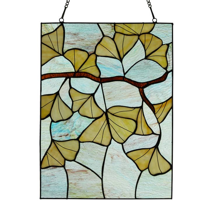 River of Goods - Wholesale Suncatcher - 17.5"H Robert Yellow Gingko Leaf Stained Glass Window Panel