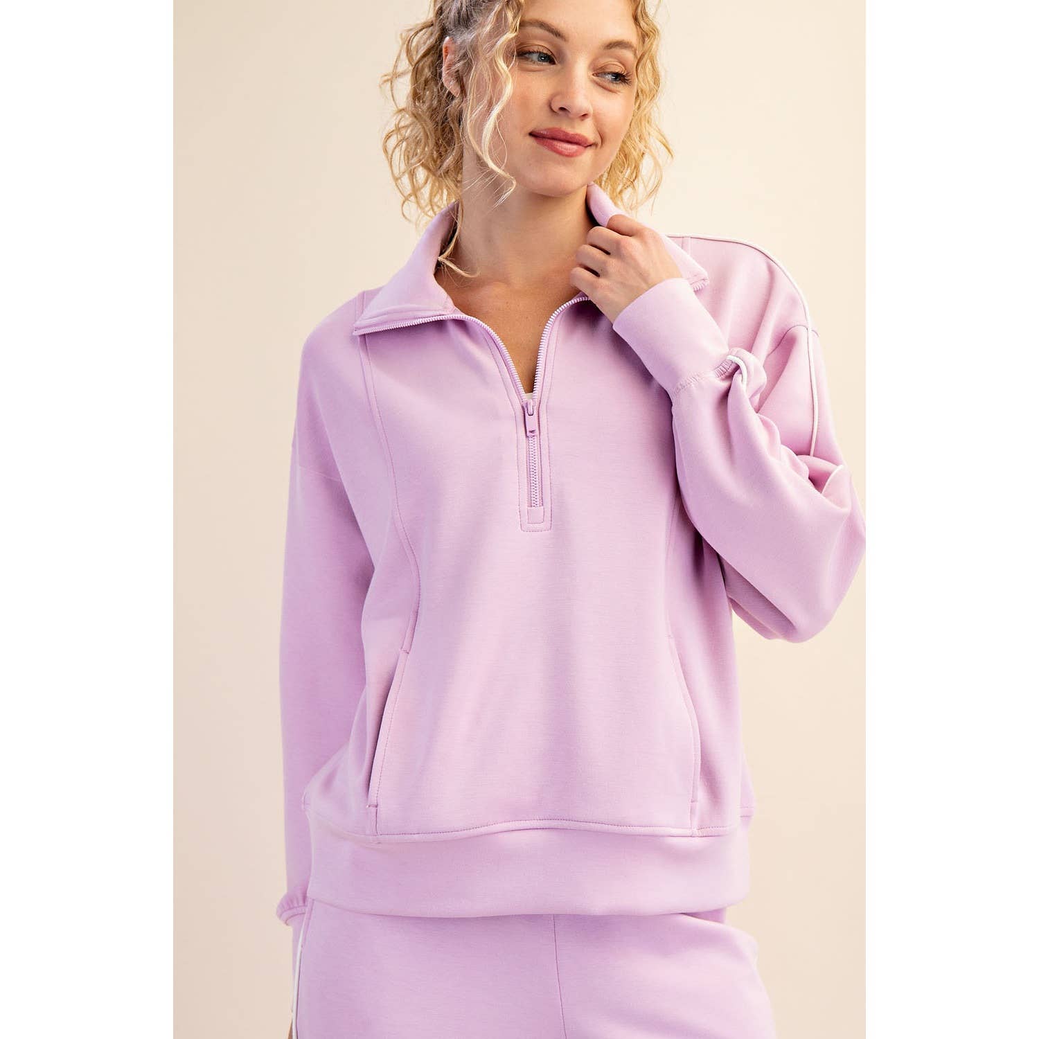 Rae Mode - Vendita all'ingrosso Felpa - Donna - PULLOVER CON ZIP A QUARTO E TUBAZIONI SCUBA MODALE21