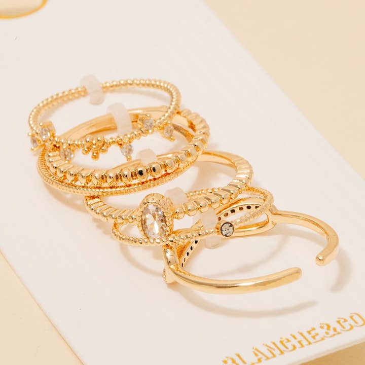 5Pc Assorted Cz Band Rings Set for wholesale by Anarchy Street