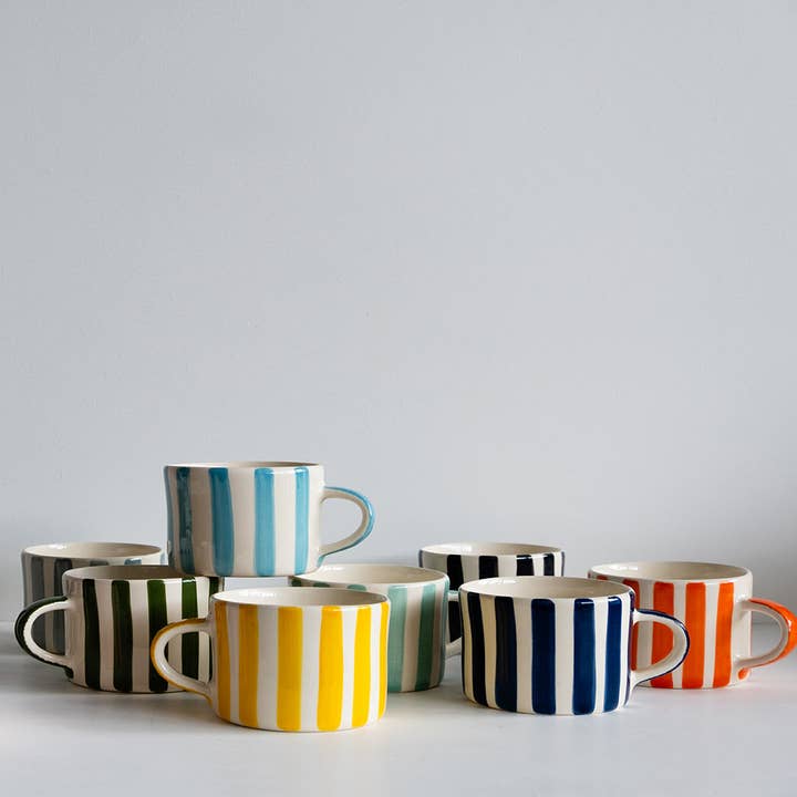Handmade & Painted Latte Style Musango Mugs in Candy Stripe for wholesale by Musango
