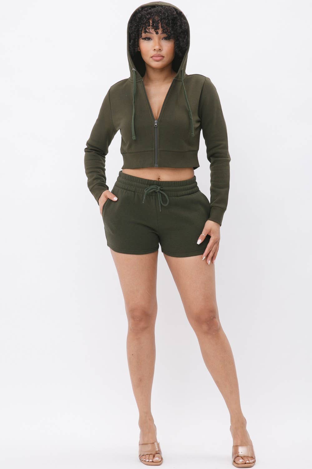 Boswell - Wholesale Lounge Set - Women's - French Terry Hoodie and Short Set With Pockets13