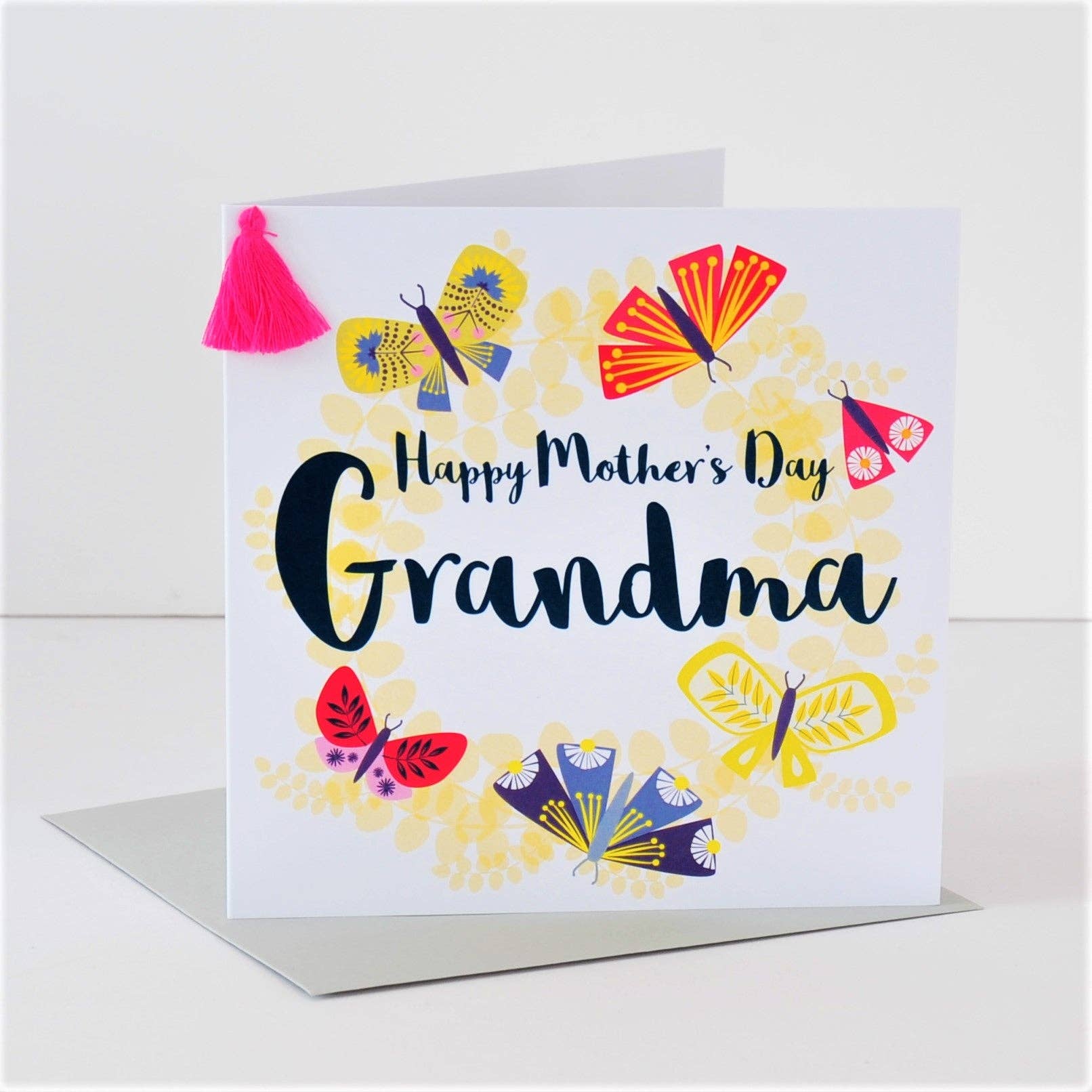 Claire Giles Ltd – wholesale Mother’s Day card – Mother's Day Card, Butterfly Wreath, Grandma, Embellished with a tassel1