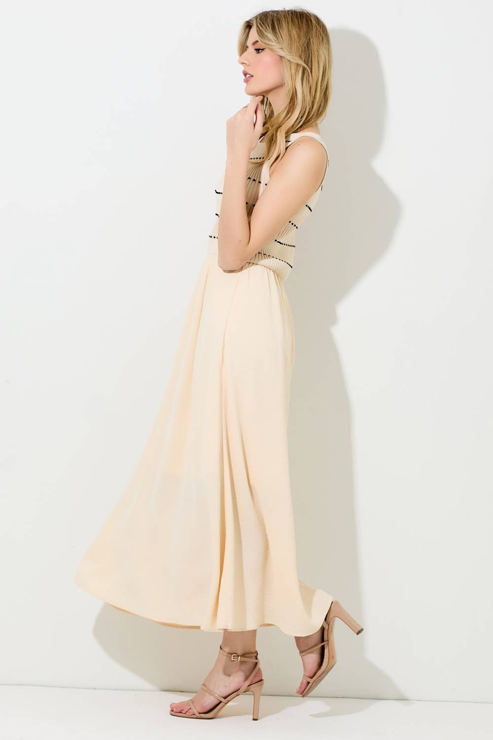 Baevely by Wellmade USA - Wholesale Dress - Women's - DOTTED STRIPE SWEATER MAXI DRESS2