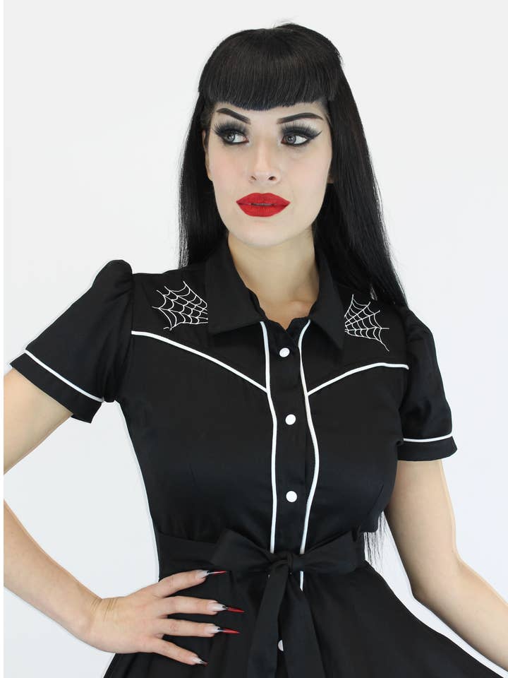 Black and White Spiderweb Western Vintage Country Dress for wholesale by Hemet
