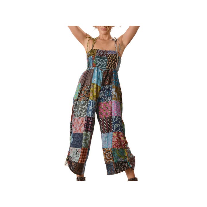 Gypsy Rose - Wholesale Jumpsuit - Women's - Patchwork Cotton Print Cinche Leg Jumper