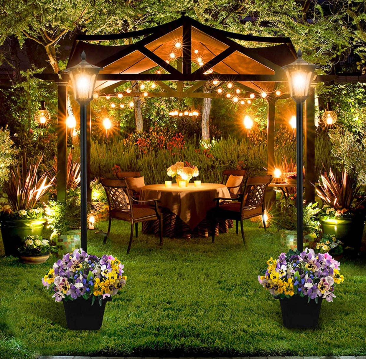 OutdoorSolarOutlet – wholesale Outdoor/lawn light – 64 Inch Solar Lamp Post Lights Outdoor with Planter, 70 Lumen Solar Powered  with 4 Adjustable Height- Black7