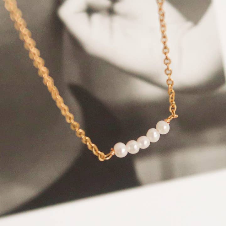 Yellow Gold 18K Non-Tarnish Petite Pearl Chokers for wholesale on Faire