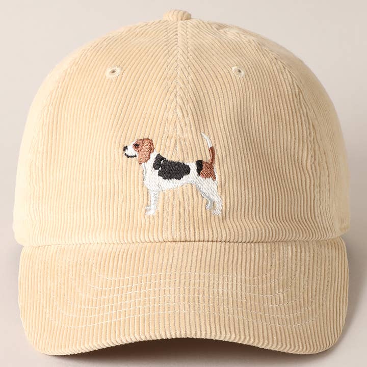 Fashion City - Wholesale Baseball Cap - Women's - Beagle Dog Embroidered Corduroy Baseball Cap14
