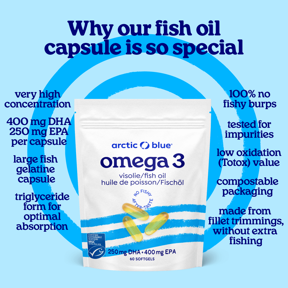 Arctic Blue - Venta al por mayor Suplementos/vitaminas para beber - Aceite de pescado con DHA y EPA - MSC (60 cápsulas grandes)3