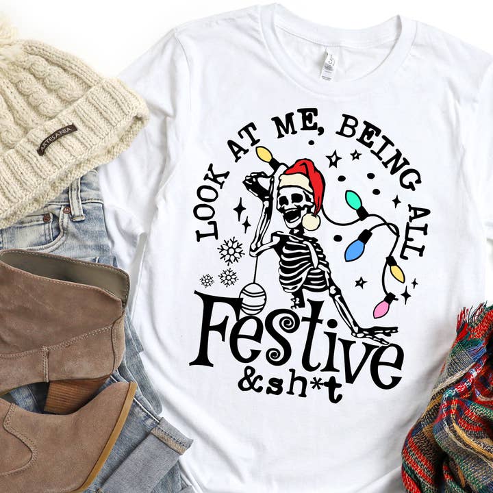 The Shirt Company - Wholesale T-Shirt (Graphic) - Women's - Look at me Being all Festive Long Sleeve Shirt - Christmas