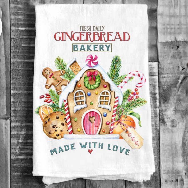 Gingerbread House Bakery Christmas Cotton Tea Towels Kitchen for wholesale by Avery Lane Gifts