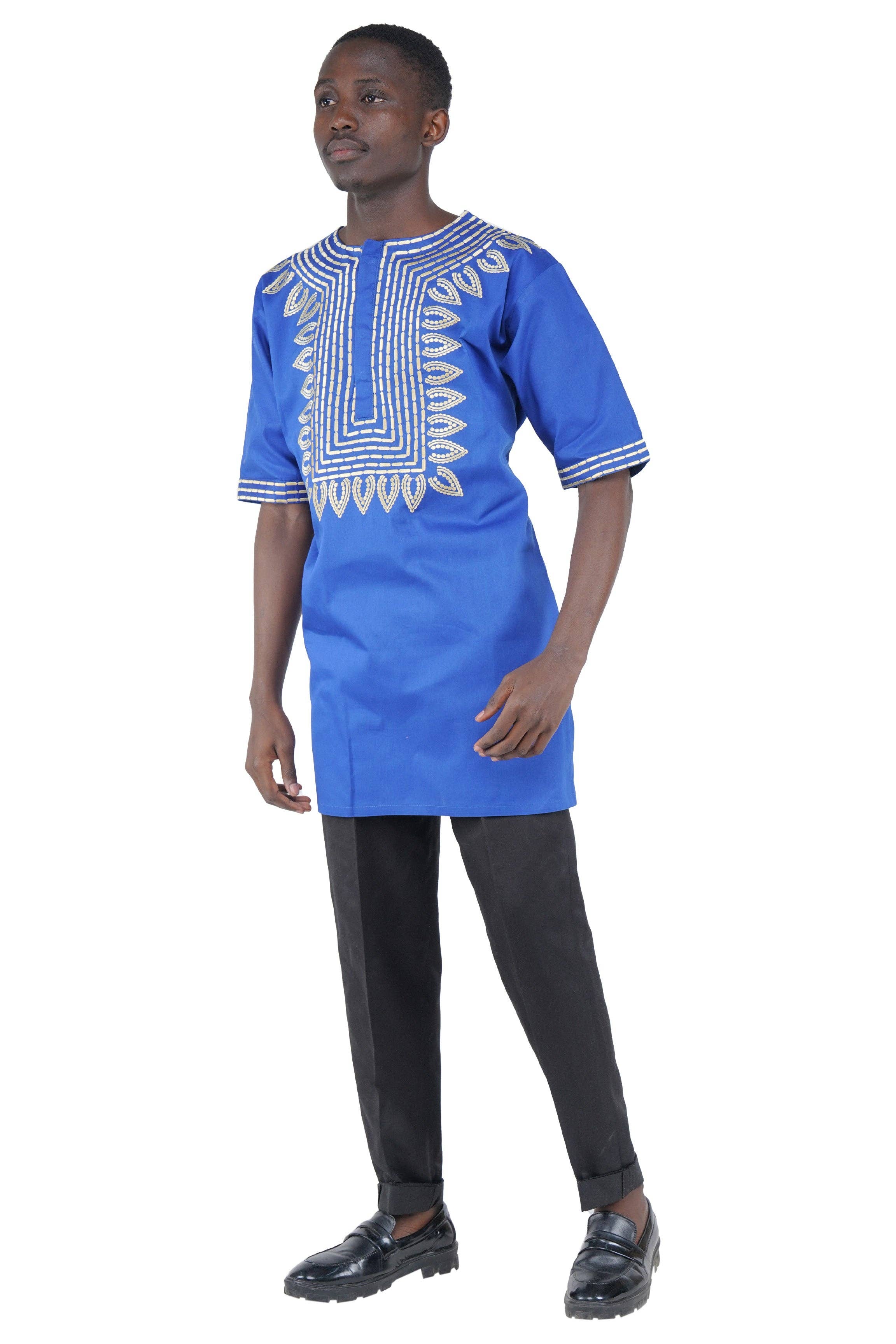 Satsuma Wholesale - Wholesale T-Shirt - Unisex - Royal Blue Gold Embroidered T'Challa Short Sleeves Shirt | L to 5XL1