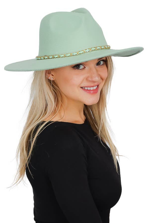 Cap Zone - Vente Chapeau en feutre – unisexe - Chapeau de rancher à large bord à chaîne dorée en faux daim16