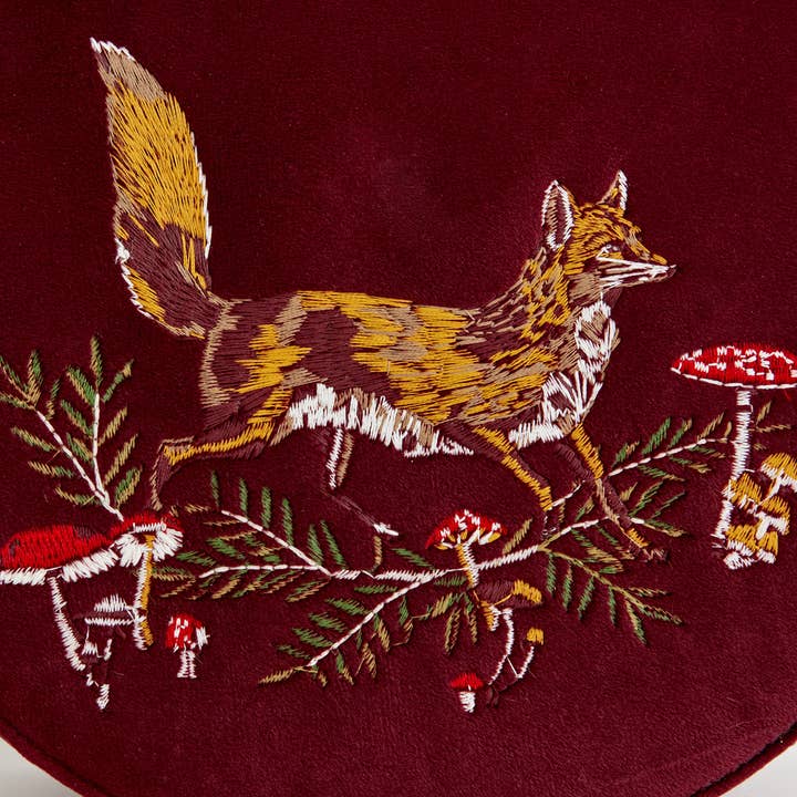 Fable England - Vente Sac à main avec poignée sur le dessus – femme - Sac à main en velours brodé FABLE Fox & Mushroom