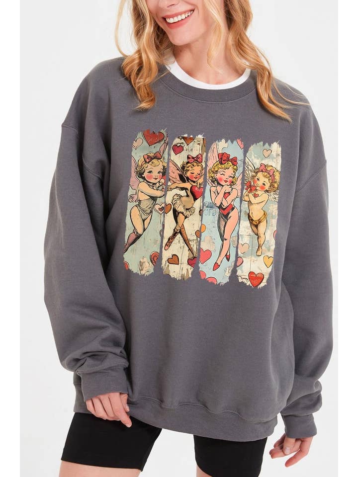 COLORBEAR - Wholesale T-Shirt (Graphic) - Unisex - Retro Cupid Graphic Fleece Sweatshirt