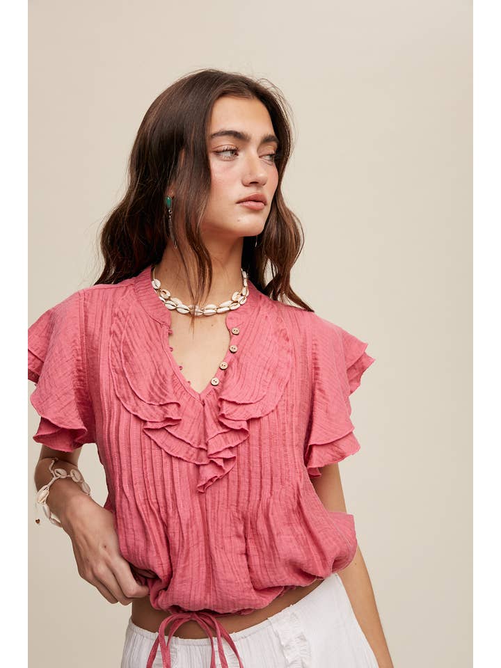 Sheer Trend – wholesale Blus - Dam – Blustopp med volangknapp