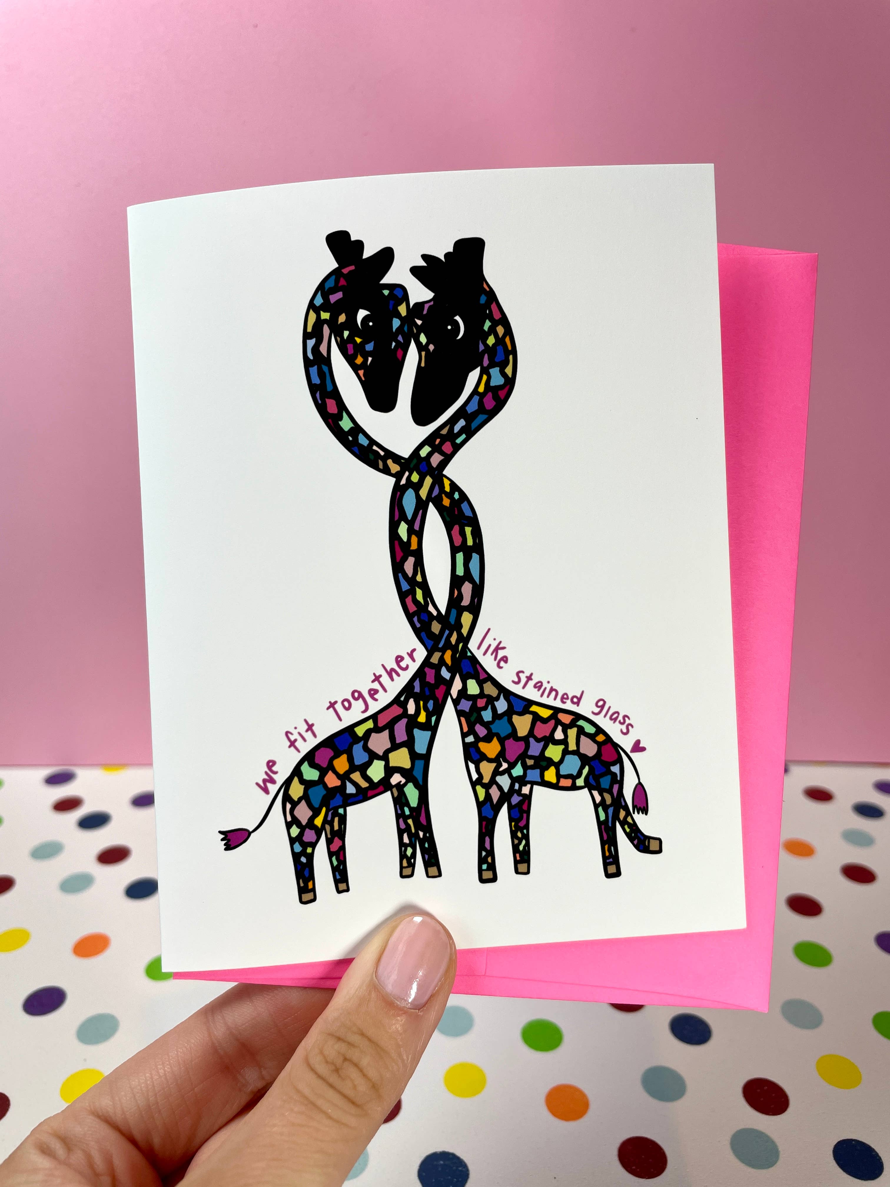 quirky burp illustrations - Wholesale Love Card - Stained Glass Giraffes Greeting Card3