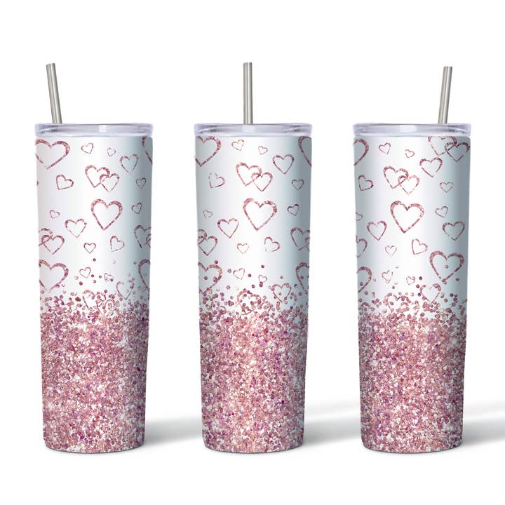 Pink Glitter Hearts Tumbler - 20 oz. Stainless Steel for wholesale by Creative Inspiration Design