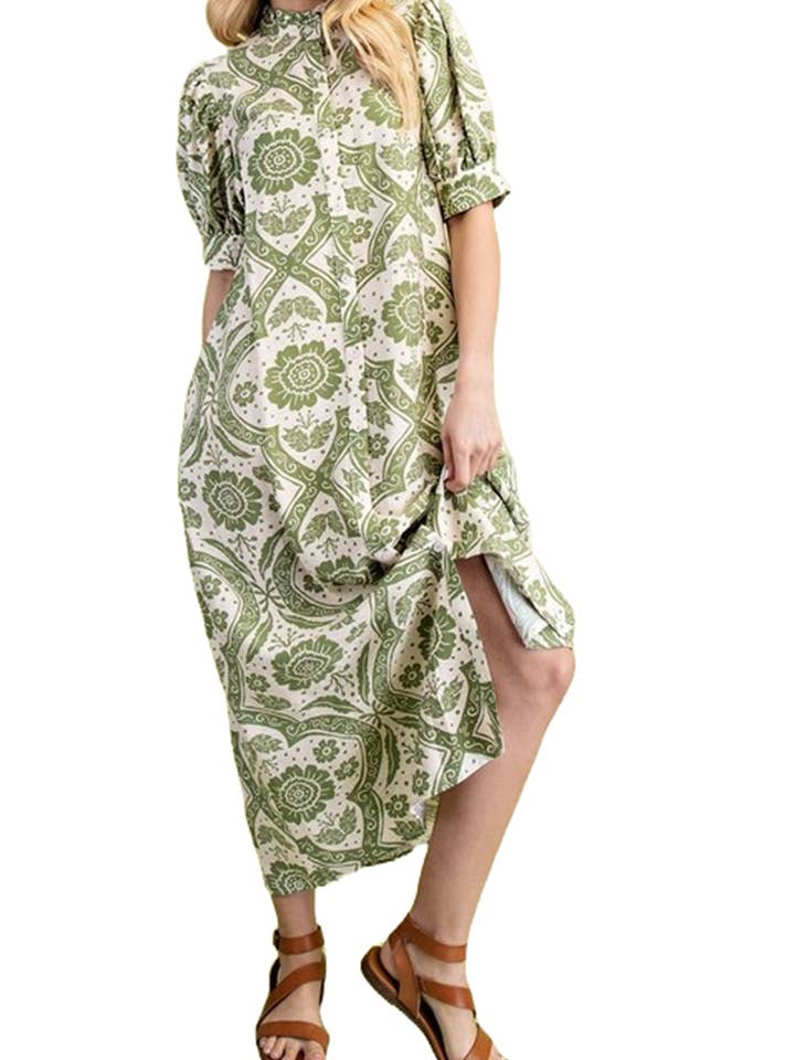 Puff Sleeve Button Down Maxi Dress for wholesale by Vanilla Monkey