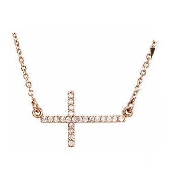 14K Rose 1/10 CTW Diamond Sideways Cross 16-18" Necklace for wholesale by NYMAN JEWELERS