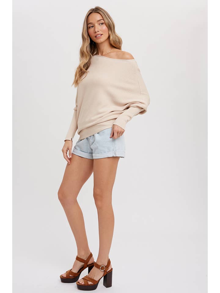 Bluivy - Wholesale Knit Sweater - Women's - ASYMMETRICAL OPEN SHOULDER DOLMAN PULLOVER40