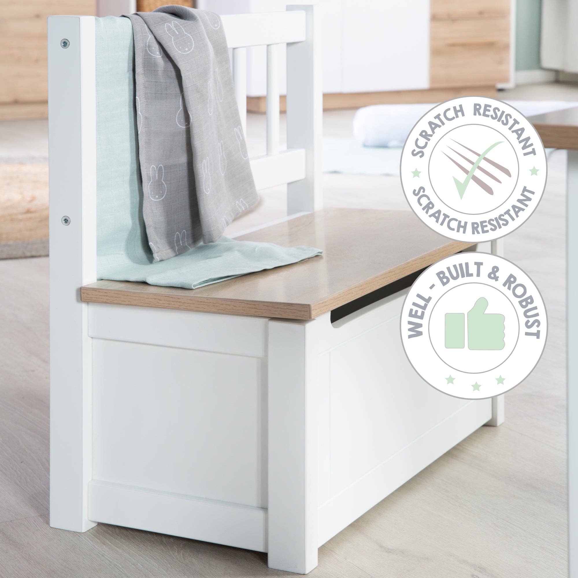 roba kids - Vente Bancs - Banc-coffre pour enfants 'Woody' en bois blanc laqué11