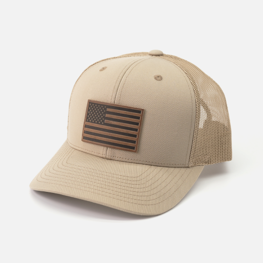 Range Leather Co. - Wholesale Trucker Hat - Unisex - American Flag Hat - Leather Patch Trucker Snapback19