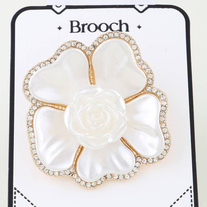 GCR Pearl Stone Double Rose Brooch for wholesale on Faire1