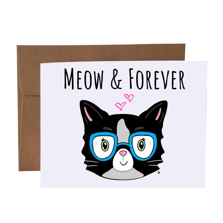 Meow & Forever Cat Pun Greeting Card for wholesale by SKP ink