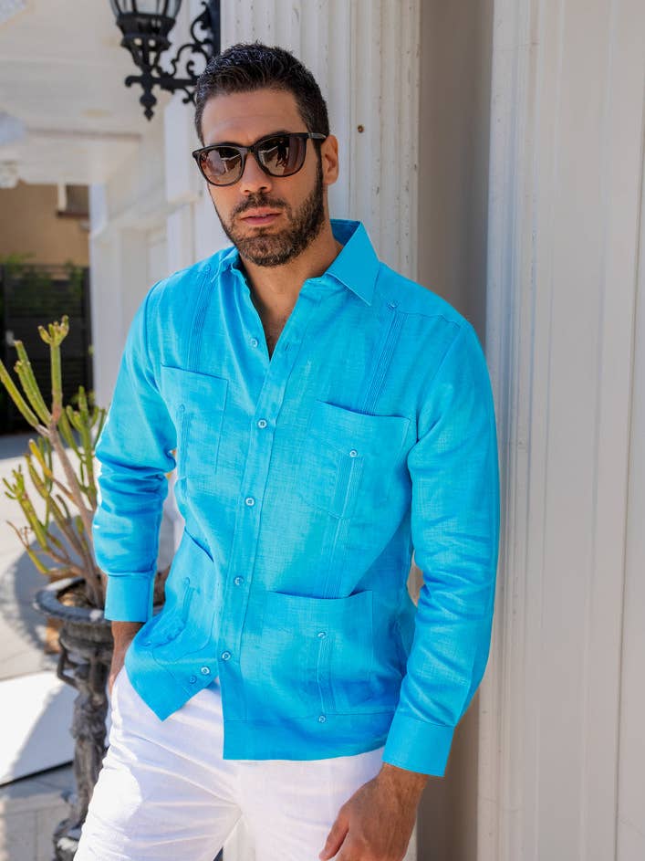 Mojito Men's Plus Size Guayabera Shirt Premium 100% Linen Long Sleeve 3X-8X for wholesale by MOJITO COLLECTION