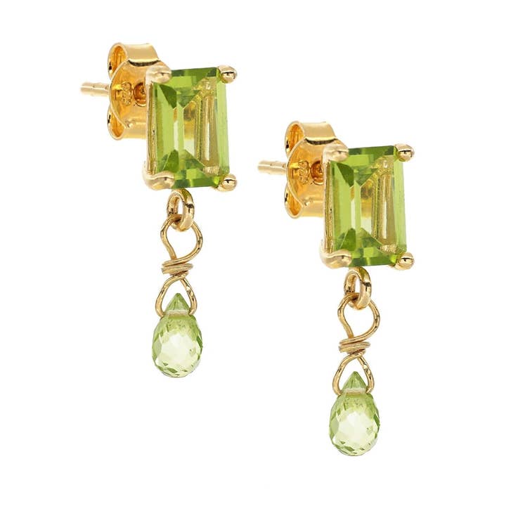 Emerald Cut Peridot Drop Earrings 2ct | Rhythm for wholesale by ISHWARA JEWELS