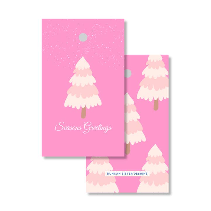 Rosa julgranspresentetiketter – Set om 8, tillverkade i USA för wholesale av Duncan Sister Designs