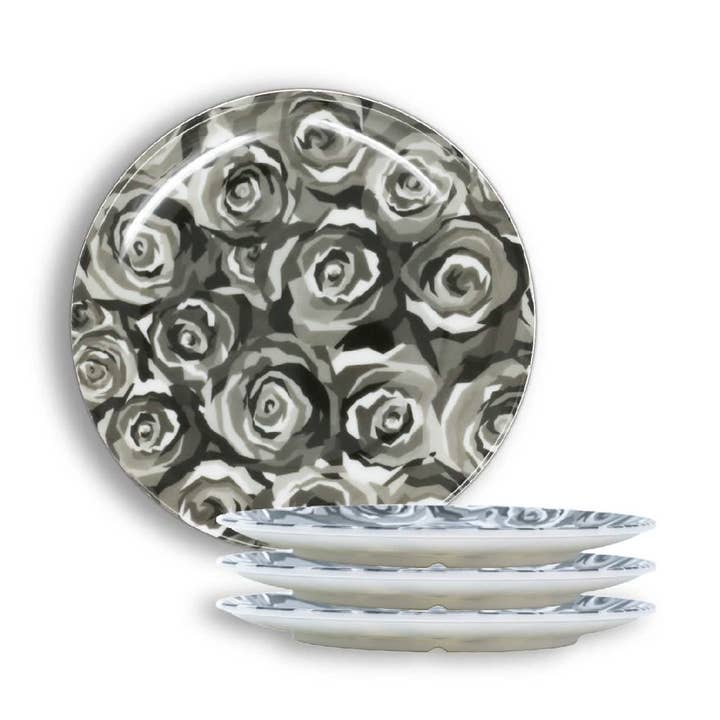 Set di 4 piatti da insalata Grayscale Roses per la vendita all'ingrosso da parte di Elizabeth Sutton Home