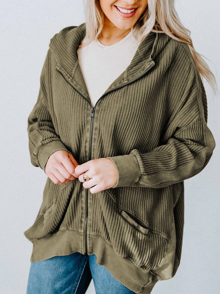 Wholesalesir - Wholesale Cardigan - Women's - Women's Casual Waffle cardigan zipper Hooded Sweater