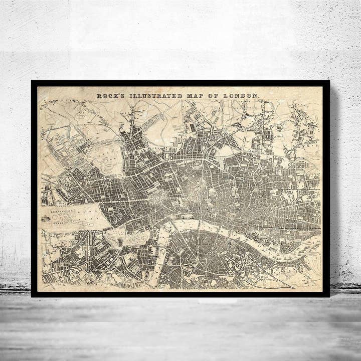 Oude kaart van Londen Engeland 1845 Vintage kaart van Londen | Vintage kaart muurkunst print voor wholesale door OldCityPrints - Old Maps and Posters