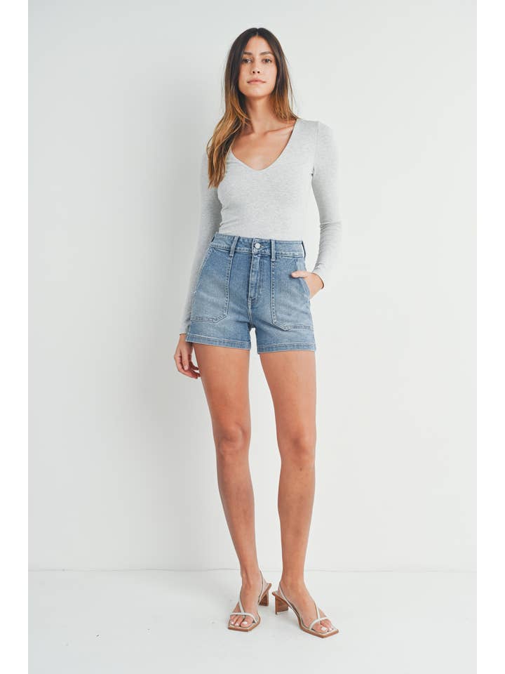 JUST BLACK DENIM - Wholesale Shorts - Women's - BH404J - LT - High Rise Utility Cargo Short