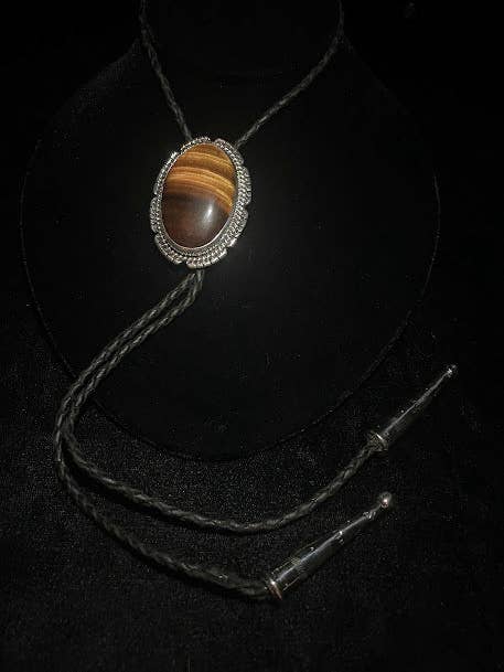 Genuine Tigers Eye & Real Leather | Bolo Tie for wholesale by Regul Silver