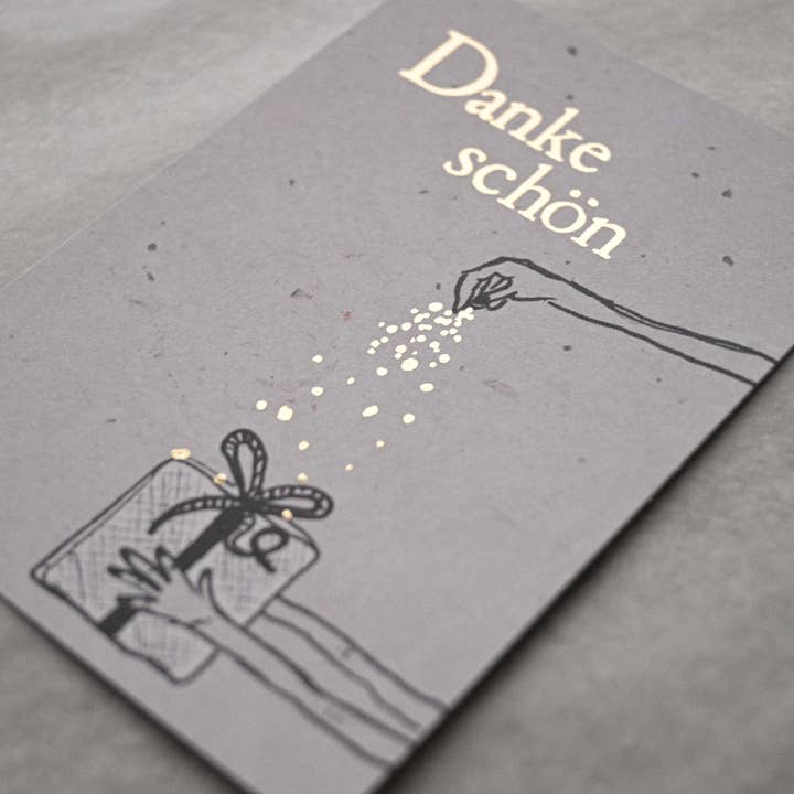 Small card "Thank you" with illustration package gold for wholesale by SAJA Design Atelier